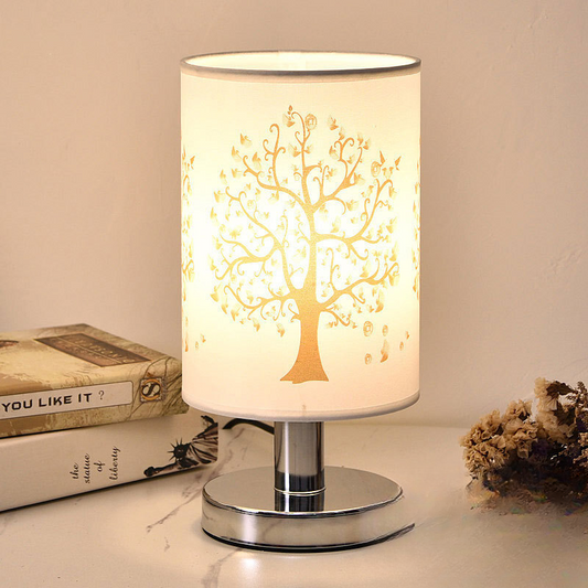 Skorter | CylinderLetter - Minimalist White Table Lamp with Wood Shade