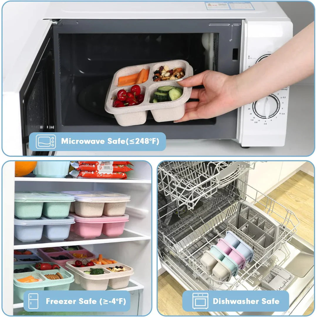 Skorter | Bento-Style 4-Compartment Meal Prep Boxes in 4-Pack – Sustainable and Practical