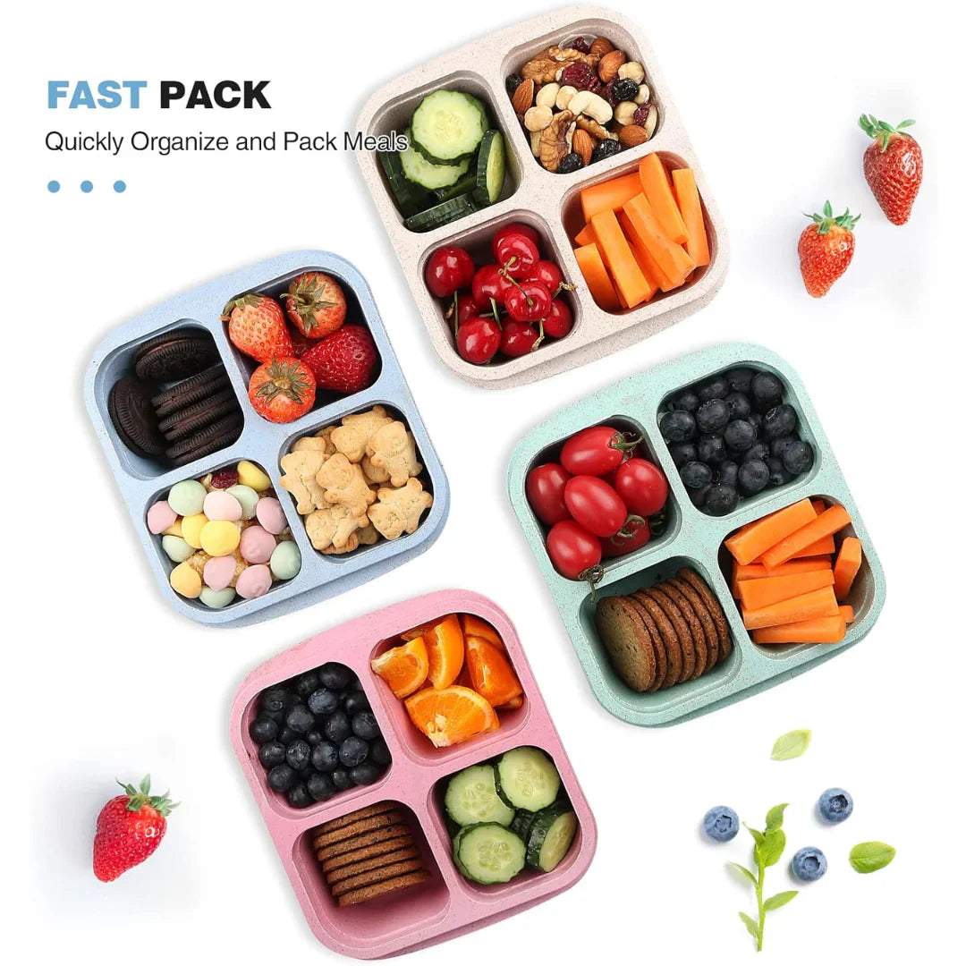 Skorter | Bento-Style 4-Compartment Meal Prep Boxes in 4-Pack – Sustainable and Practical