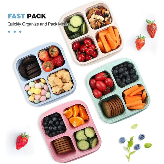 Skorter | Bento-Style 4-Compartment Meal Prep Boxes in 4-Pack – Sustainable and Practical
