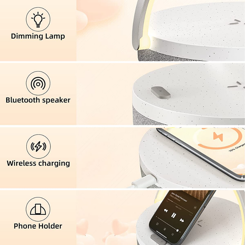 Skorter | LED Night Lamp - Music Bed Lamp With Wireless Charger, 4-in-1 Touch Lamp & Bluetooth Speaker