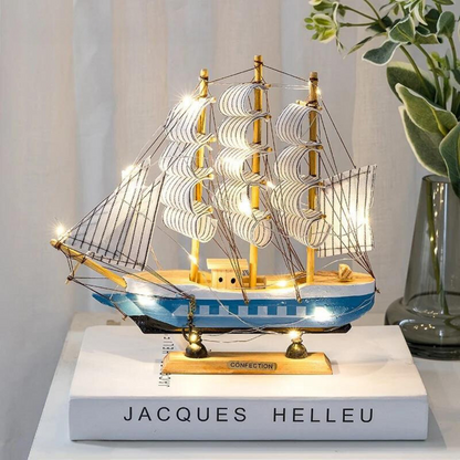 Skorter | Royaleva Nordic Wood Sailboat Sculpture - LED illuminated decorative piece, battery-operated