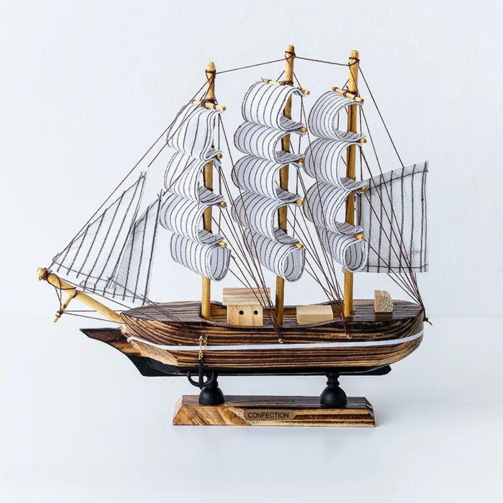 Skorter | Royaleva Nordic Wood Sailboat Sculpture - LED illuminated decorative piece, battery-operated