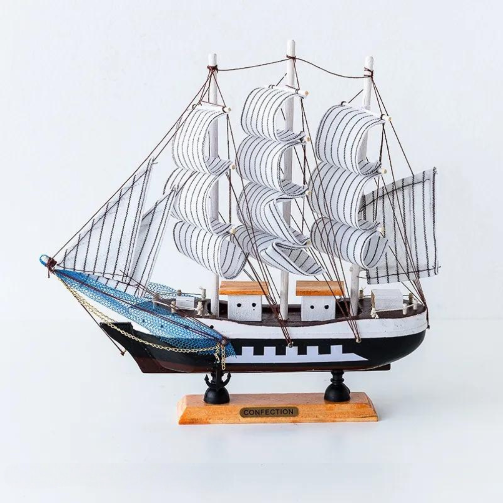 Skorter | Royaleva Nordic Wood Sailboat Sculpture - LED illuminated decorative piece, battery-operated