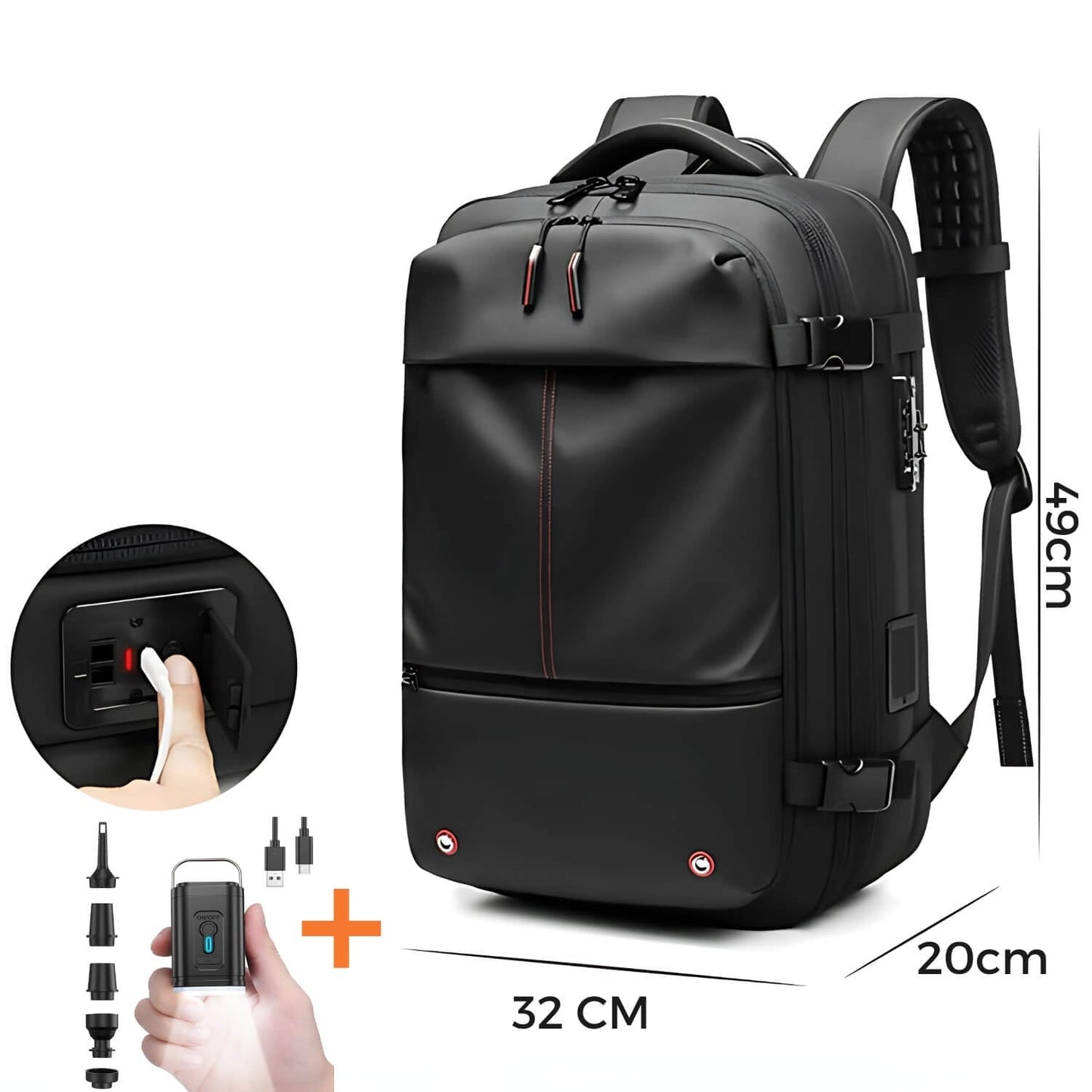 Skorter | VacuPro – Compression Travel Backpack with Built-In Vacuum System | Space-Saving Cabin Bag