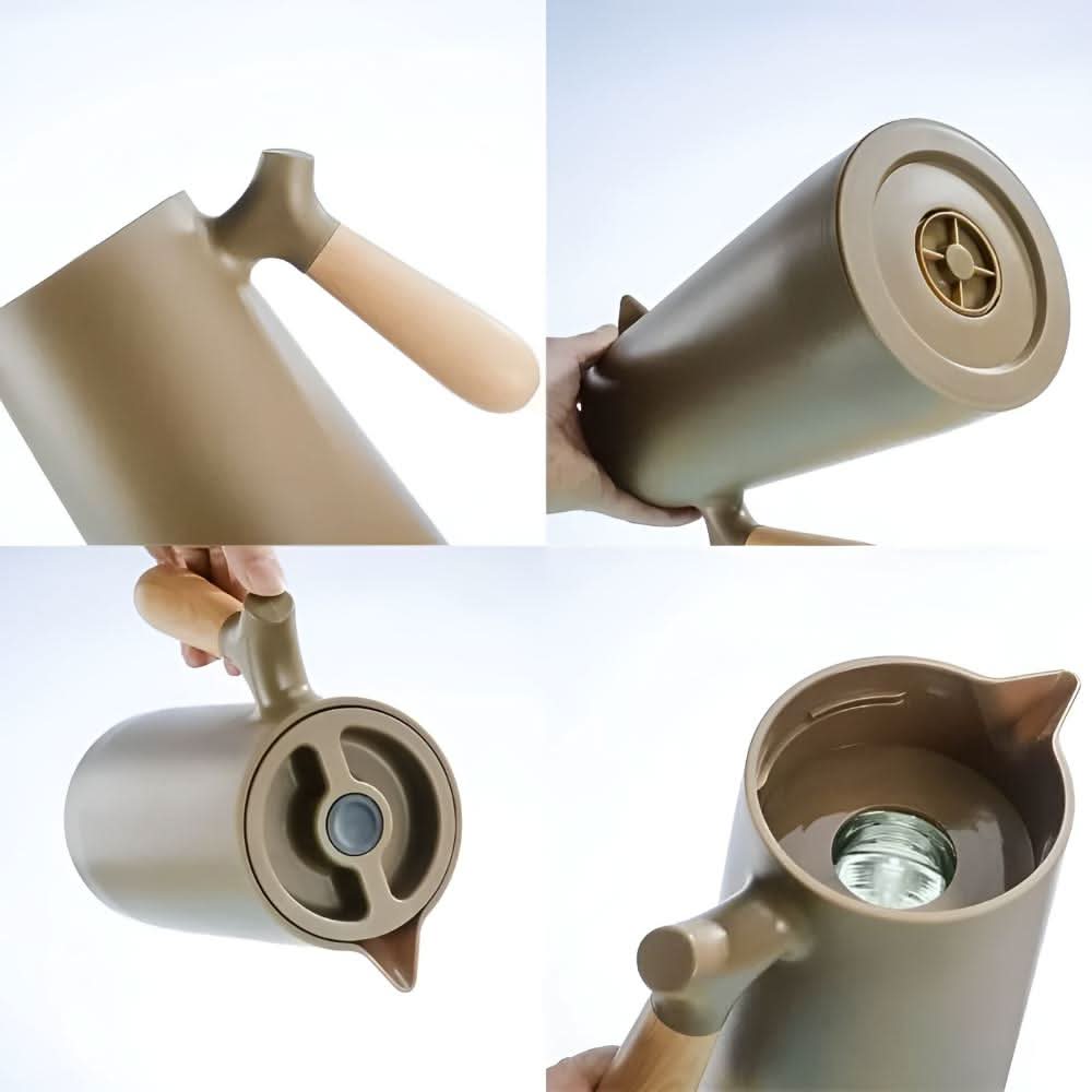 Skorter | Elegant double-walled glass carafe with wooden handle for hot and cold drinks