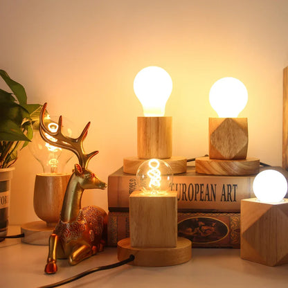 Skorter | RetroWood - Wood Table Lamp with Light Bulb for Atmospheric Lighting