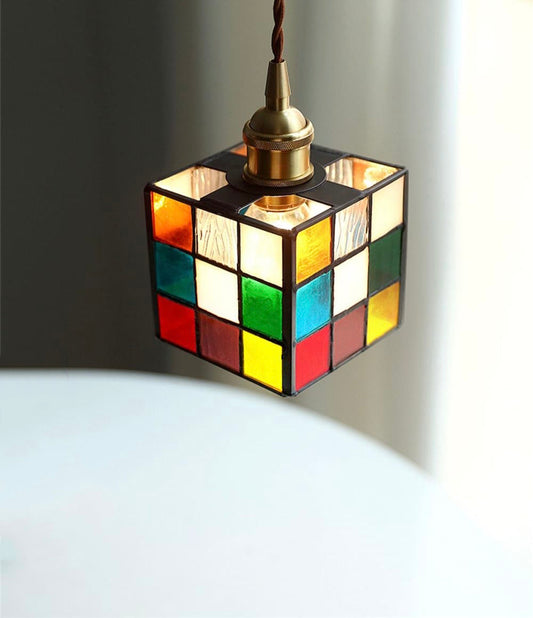 Skorter | Vintage Colorful Rubik's Cube Stained Glass Pendant Lamp