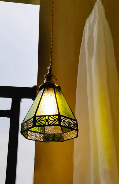 Skorter | Vintage Green Striped Speckled Bubble Glass Pendant Lamp