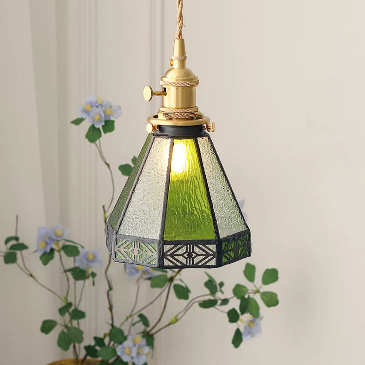 Skorter | Vintage Green Striped Speckled Bubble Glass Pendant Lamp