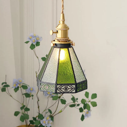 Skorter | Vintage Green Striped Speckled Bubble Glass Pendant Lamp