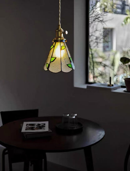 Skorter | Vintage Green Leaf Speckled Bubble Glass Pendant Lamp