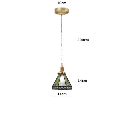 Skorter | Vintage Green Striped Speckled Bubble Glass Pendant Lamp