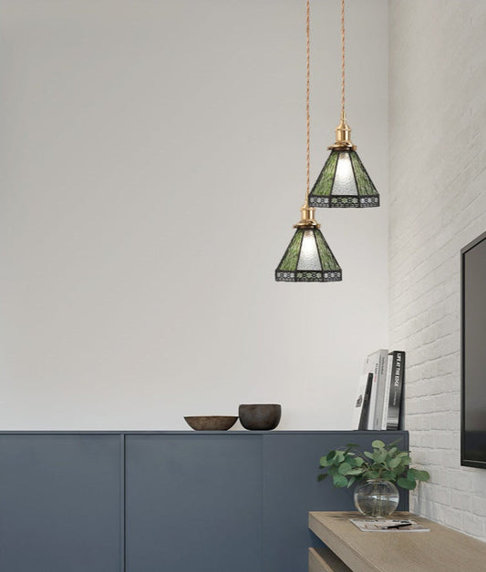 Skorter | Vintage Green Striped Speckled Bubble Glass Pendant Lamp