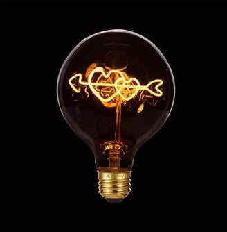Skorter | Vintage industrial large LED Edison globe with hearts and arrow filament pattern