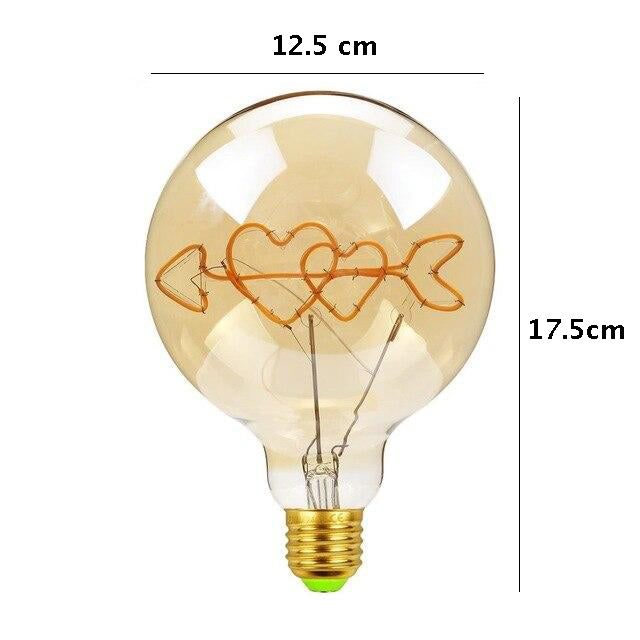 Skorter | Vintage industrial large LED Edison globe with hearts and arrow filament pattern