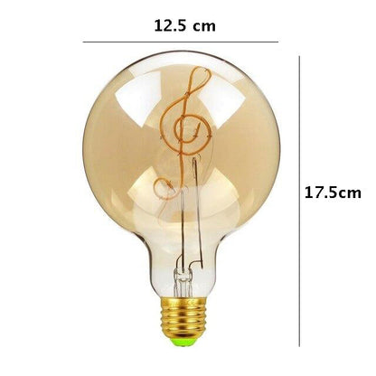 Skorter | Vintage Industrial Large LED Edison Globe with Treble Clef Filament Pattern