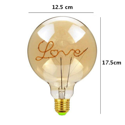 Skorter | Vintage industrial large LED Edison globe with filament text Love