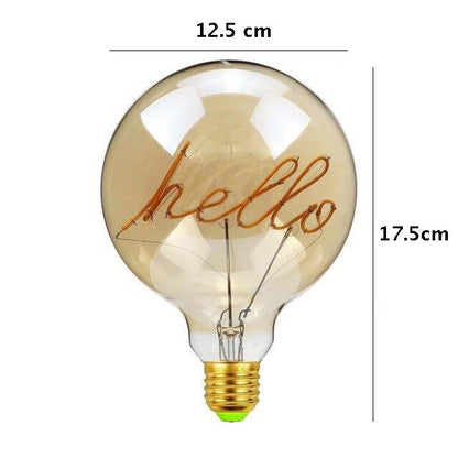 Skorter | Vintage Industrial Large LED Edison Globe with Filament Text hello
