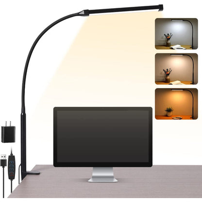 Skorter | LED Desk Lamp with Lamp, eye-friendly Clip-On Lights for the Home Office, 3 Modes 10 Brightness Levels, long flexible Gooseneck, Metal, Swing Arm Architect Task Desk Lamps with USB Adapter, White