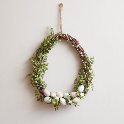 Skorter | 35cm Easter wreath decoration in egg shape with micro fairy lights