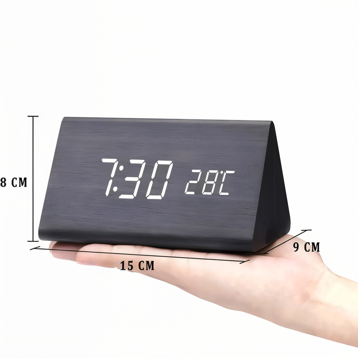 Skorter | WakeyCue | Modern Wooden LED Digital Alarm Clock with Temperature & Humidity Display