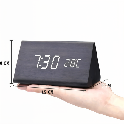 Skorter | WakeyCue | Modern Wooden LED Digital Alarm Clock with Temperature & Humidity Display