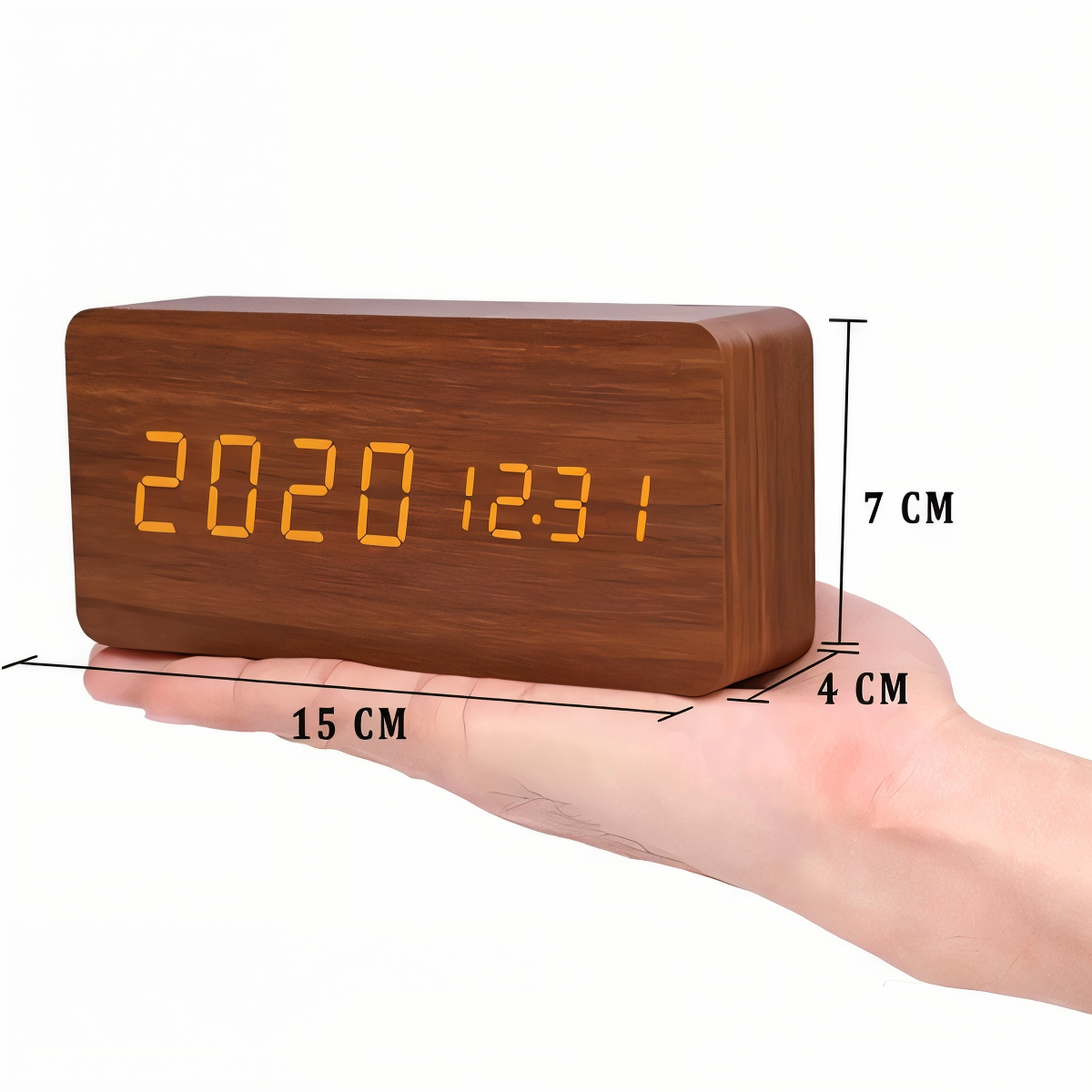 Skorter | WakeyCue | Modern Wooden LED Digital Alarm Clock with Temperature & Humidity Display