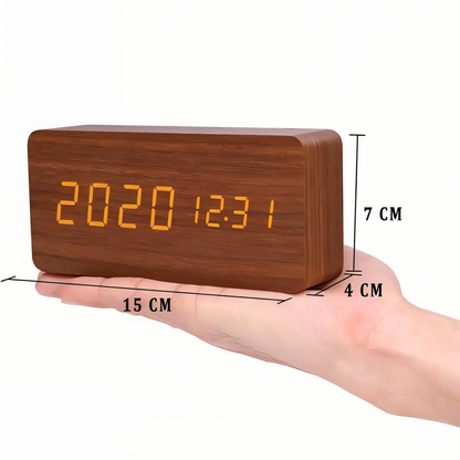 Skorter | WakeyCue | Modern Wooden LED Digital Alarm Clock with Temperature & Humidity Display