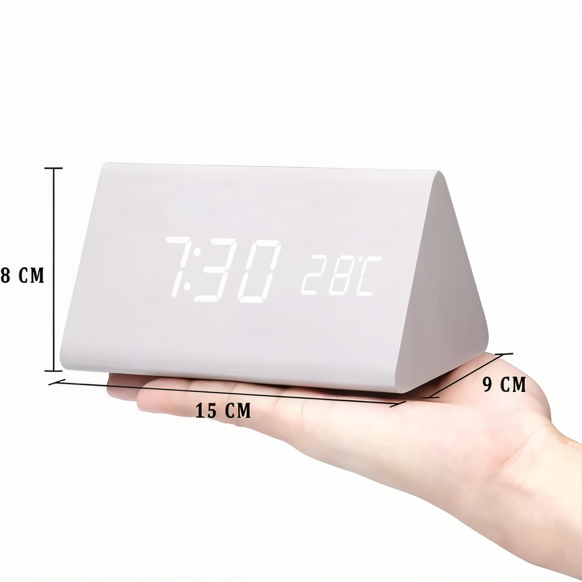 Skorter | WakeyCue | Modern Wooden LED Digital Alarm Clock with Temperature & Humidity Display