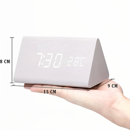 Skorter | WakeyCue | Modern Wooden LED Digital Alarm Clock with Temperature & Humidity Display