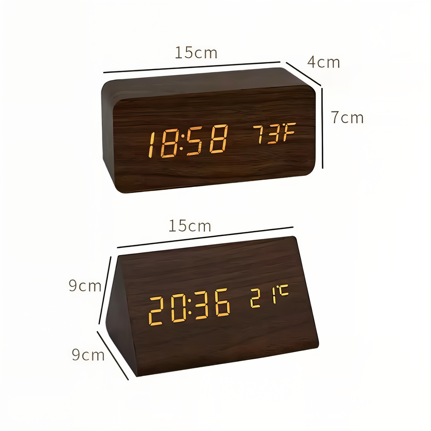 Skorter | WakeyCue | Modern Wooden LED Digital Alarm Clock with Temperature & Humidity Display