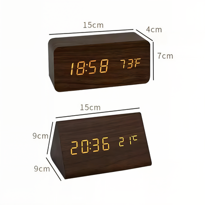 Skorter | WakeyCue | Modern Wooden LED Digital Alarm Clock with Temperature & Humidity Display