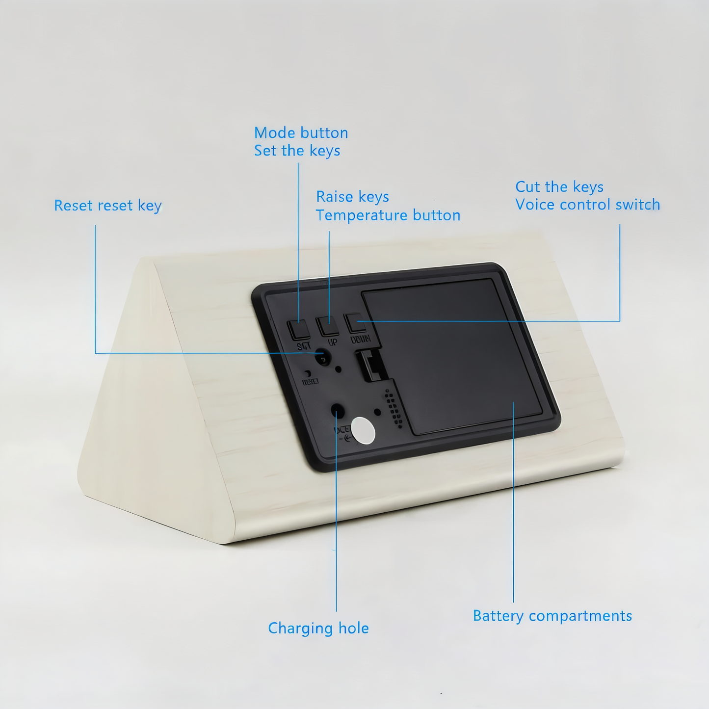 Skorter | WakeyCue | Modern Wooden LED Digital Alarm Clock with Temperature & Humidity Display