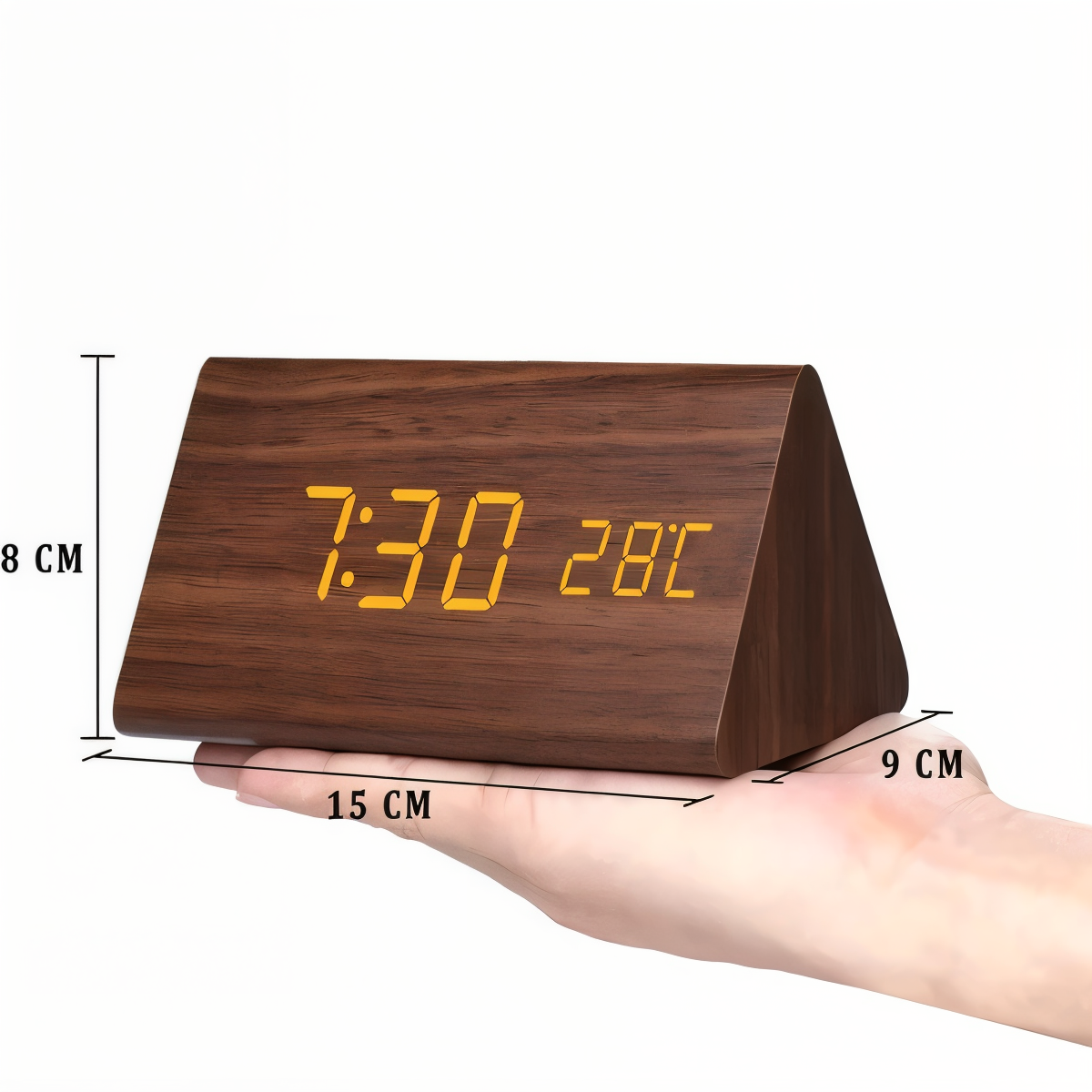 Skorter | WakeyCue | Modern Wooden LED Digital Alarm Clock with Temperature & Humidity Display