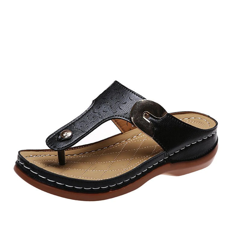 Skorter | 2022 New Women's Metal Decor Feature Pattern Wedge Flip-Flops
