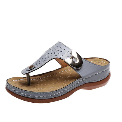 Skorter | 2022 New Women's Metal Decor Feature Pattern Wedge Flip-Flops