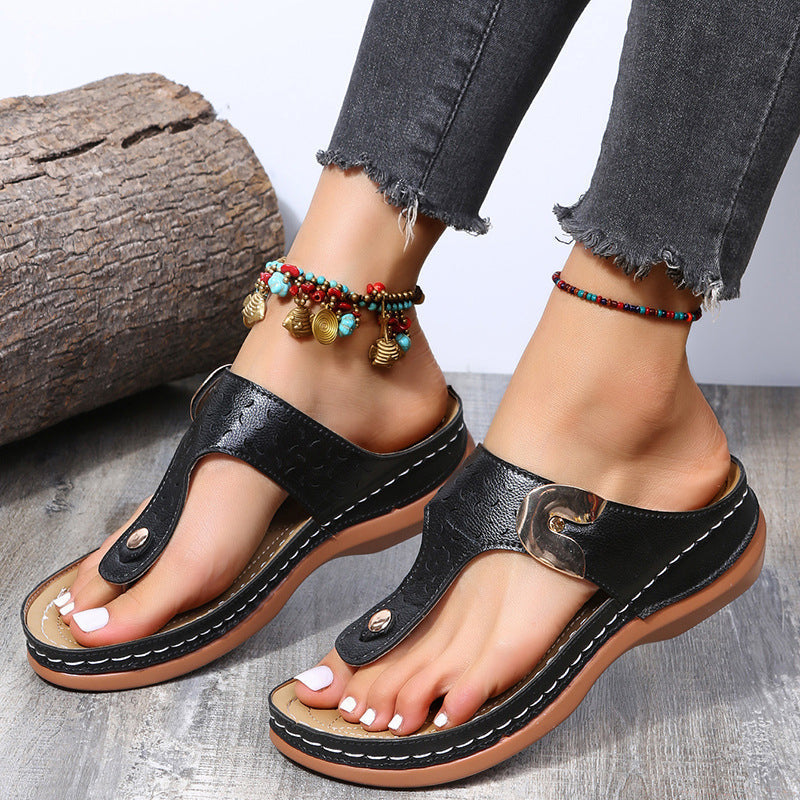 Skorter | 2022 New Women's Metal Decor Feature Pattern Wedge Flip-Flops