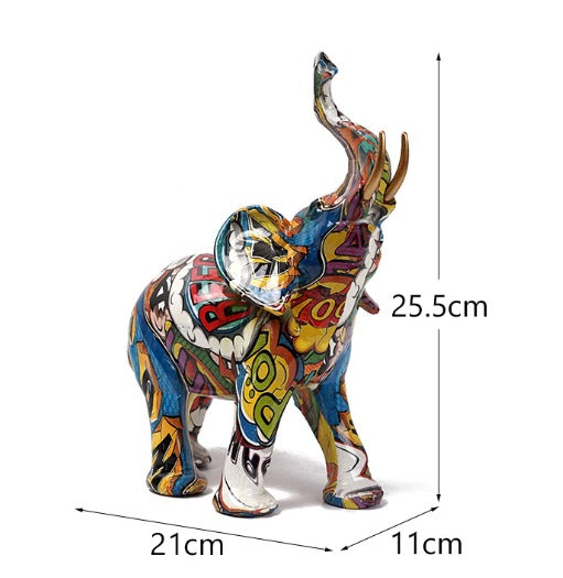 Skorter | Abstract Elephant Statue – Colourful African Design with Raised Trunk for Good Luck