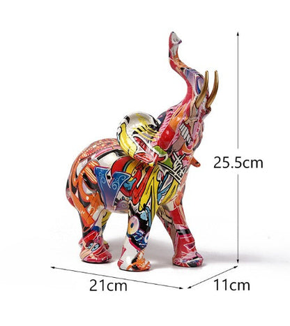 Skorter | Abstract Elephant Statue – Colourful African Design with Raised Trunk for Good Luck