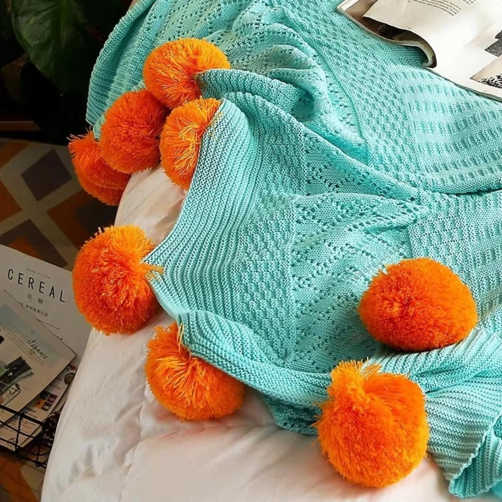 Skorter | Whimsy Fluffy Pom-Pom Macaron Blanket