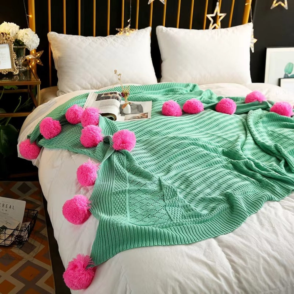 Skorter | Whimsy Fluffy Pom-Pom Macaron Blanket