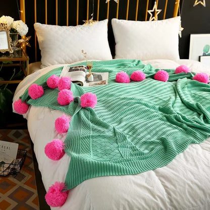 Skorter | Whimsy Fluffy Pom-Pom Macaron Blanket