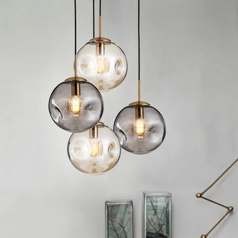 Skorter | Glass Spherical Pendant Light Fixture - Modern Hanging Lamp for Kitchen, Dining Room & Living Spaces