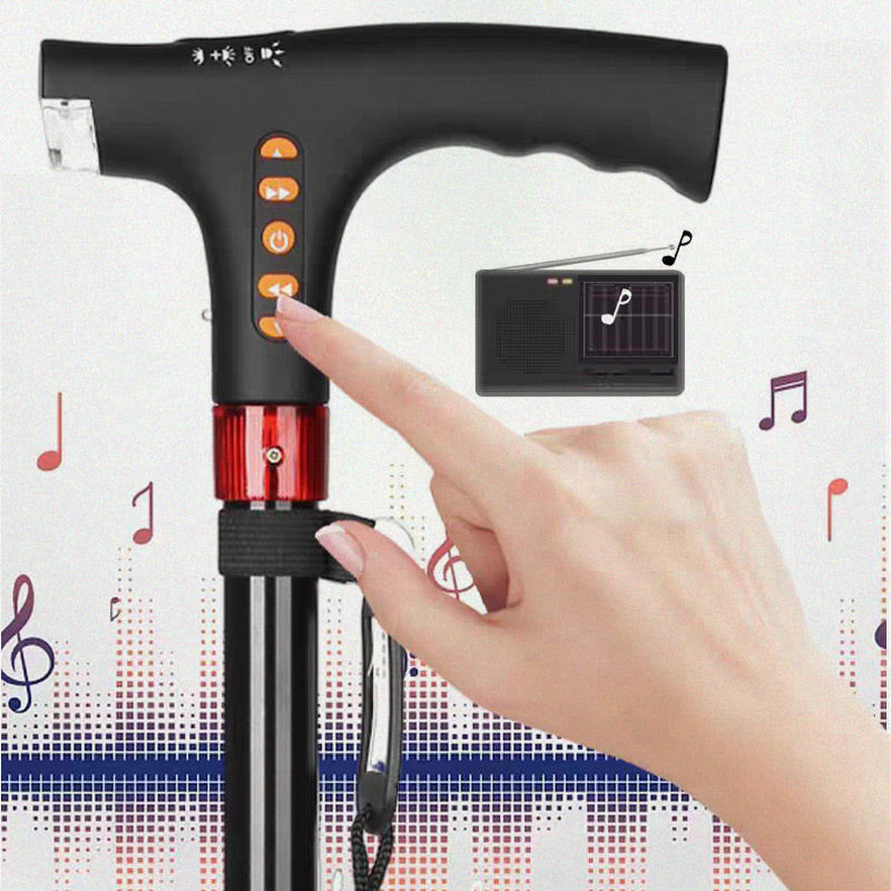 Skorter | Smart Walking Stick for Seniors with LED Light, Radio & Emergency Alarm – Adjustable & Lightweight