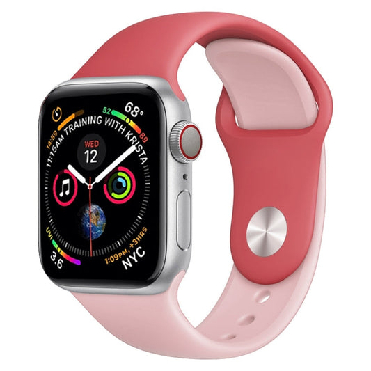 Skorter | Double Colors Silicone Watch Band for Apple Watch Series 3 & 2 & 1 38mm (Pink Red+Light Pink)
