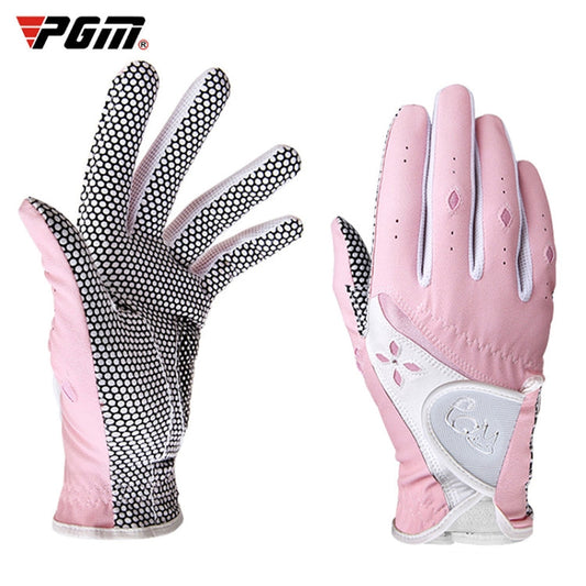 Skorter | PGM One Pair Golf Non-Slip PU Leather Gloves for Women (Color:Pink Size:21)