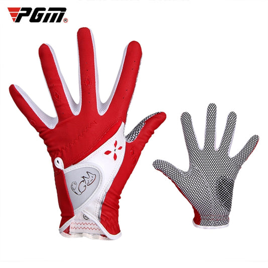 Skorter | PGM One Pair Golf Non-Slip PU Leather Gloves for Women (Color:Red Size:19)
