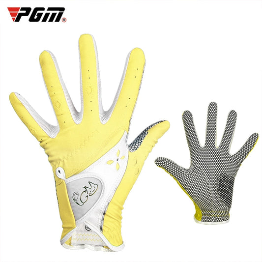 Skorter | PGM One Pair Golf Non-Slip PU Leather Gloves for Women (Color:Yellow Size:20)