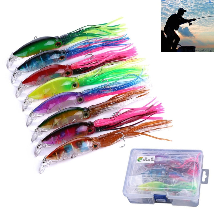 Skorter | HENGJIA JIZ002 10cm/16.6g 8 PCS Big Octopus Squid Shaped Hard Baits Long Shot Fishing Lures Tackle Baits Fit Sea Fishing and Freshwater Fishing,Boxed